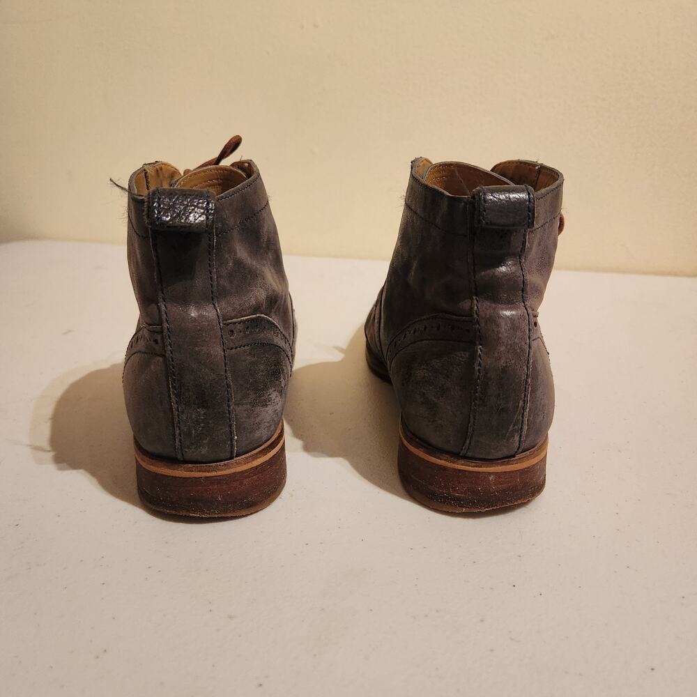 J Shoes Olympias Grey Lace Up Leather Boots Sz 8 Academia Preppy Wing Tip Shoes - Picture 5 of 10